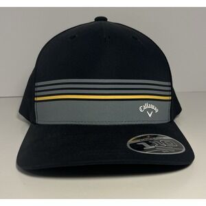 Callaway Golf Hat Snapback Black Gray Stripes Flex Fit 110 Hat